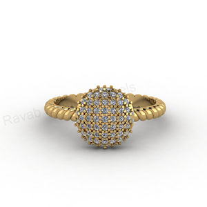 Anillo de boda moderno de plata 925 con baño de oro de 18k, pavé de cristales de circonita cúbica, diseño de cúpula redonda de 10 mm, con incrustaciones y cuerda trenzada, para ella. - Product Image 1