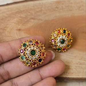 Navrathna Zinc Alloy Stud Earrings with Zircon Pearl Diamond & Amber-Geometric Heart Pattern for Party - Product Image 1