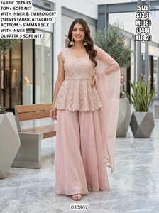 Women's Beige Floral Printed <b>Crop</b> <b>Top</b> With Palazzo Pants Set Loose Fit Traditional Indian Pakistani Style Casual Wear - Product Image 2