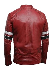 เสื้อแจ็คเก็ตหนังลายทางสีแดงสำหรับผู้ชาย - Product Image 2