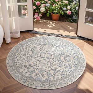 Soft 4ft <b>Round</b> Vintage Floral Area Rug Non-Slip Low Pile Machine Washable <b>Carpet</b> for Bedroom Dining & Living Room - Product Image 1