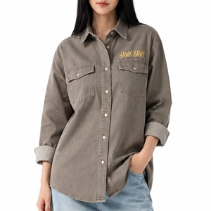 เสื้อยีนส์ผู้หญิงแบบคลาสสิกนุ่มทนทานมีสไตล์สวมใส่สบายมีกระดุมด้านหน้า - Product Image 1