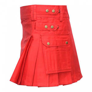 Jupe kilt courte rouge pour femme, faite à la main, taille ajustable, douce, avec boutons-pression et poches cargo - Product Image 4