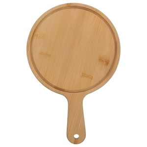 Planche à pizza ronde en teck massif de qualité supérieure, spatule de découpe circulaire avec rainure pour les jus et poignée - Product Image 1