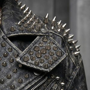 Custom Women Embroidery Skull Wing Leather <b>Jacket</b> Stud Distress Black <b>Punk</b> Biker Coat Wholesale Manufacturer Supply - Product Image 6