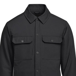 Camisa Chaqueta de Lona Negra para Hombre con Cierre de Botones y Bolsillos en el Pecho, Estilo Workwear, Corte Regular, para Otoño - Product Image 3