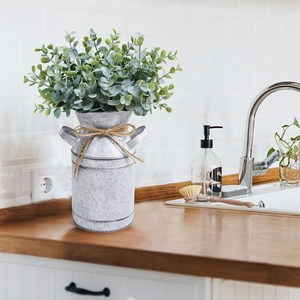 Vase à fleurs vintage en métal galvanisé, pot de fleurs rustique en fer de style ferme, récipient floral décoratif pour la décoration intérieure - Product Image 6