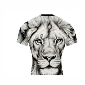 T-shirt en polyester tricoté à manches courtes pour homme, imprimé animal 3D Lion de combat, coupe oversize, respirant et séchage rapide, noir et blanc, idéal pour l'été - Product Image 2