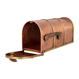 Vintage Handmade Hammered Copper Metal Mailbox Brass Accent Flag <b>Post</b> Mount Outdoor Letter <b>Box</b> Curbside <b>Home</b> Decoration - Product Image 1