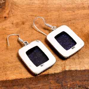 Pendientes colgantes de plata de ley con piedra azul dorada, hechos a mano, estilo bohemio, con gemas, regalo para mujer - Product Image 2