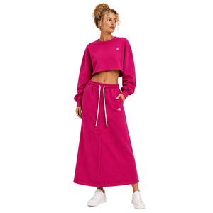 เสื้อครอปสีชมพูสดใสสไตล์ Y2K และกระโปรงยาว ชุดวอร์มผ้าเฟรนช์เทอร์รี่พรีเมียมสำหรับผู้หญิง รับทำโลโก้ตามสั่ง ขายส่งแบบ OEM ODM - Product Image 1