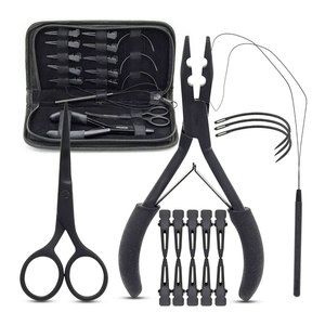 Professional Hair Extension Tools Kit with <b>Silicone</b> <b>Beads</b> in Black Brown and Beige Microlink Pliers Scissors Loop and Hook - Product Image 4