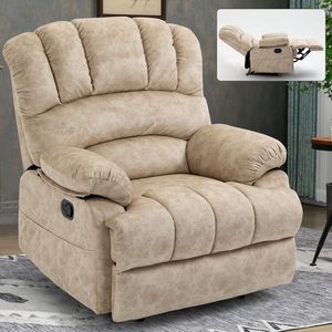 Poltrona Reclinabile Manuale Grande Beige per Soggiorno, Comoda in Tessuto - Product Image 1
