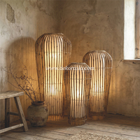 Lampe sur pied LED Pion Guci, ensemble de lampes décoratives en bambou jaune faites à la main pour le salon, la chambre à coucher, la décoration intérieure d'hôtel