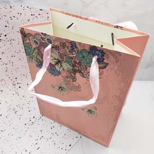 Orange Red Butterfly Floral Luxury Cardboard Paperboard <b>Gift</b> <b>Bag</b> with Digital Printing and Ribbon Handle - Product Image 2