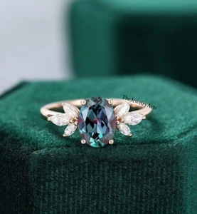 Vintage Oval Cut Lab Alexandrite Engagement <b>Ring</b> 925 Sterling <b>Silver</b> Rose Gold Plated Prong <b>Set</b> Inlay Promise Jewelry for Women - Product Image 6