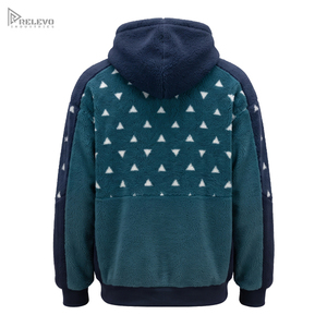 เสื้อฮู้ดดี้ผ้าฟลีซคอตตอน 100% หนานุ่มพิเศษ แบบสวมหัว สีฟ้าอมเขียว ทรงยูนิเซ็กซ์ ลายเรขาคณิตสามเหลี่ยม กระเป๋าจิงโจ้ - Product Image 2