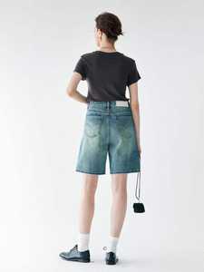 Jeans Cortos de Cintura Alta Personalizados, Rectos, con Rasgaduras, Sexys, de Color Sólido, Vintage, Ecológicos, de Secado Rápido, con Acabado Desgastado Ligeramente en el Lateral - Product Image 3