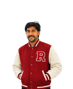 Chaqueta Varsity para Hombre con Bloques de Color, Cuello Alto, Botones a Presión, Aplique de Letra R, Estilo Preppy, Chaqueta de Béisbol - Product Image 1