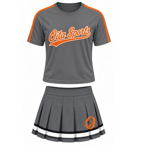 Ensemble uniforme de cheerleading vert sarcelle foncé et or, haut à manches courtes et jupe plissée, tenue d'équipe sportive pour entraînement, performance et compétition - Product Image 1