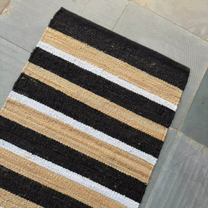 Handmade Modern Hemp Jute <b>Runner</b> Rug black stripe <b>runner</b> Eco-Friendly <b>Washable</b> Geometric Pattern Home Living Room Rug - Product Image 1