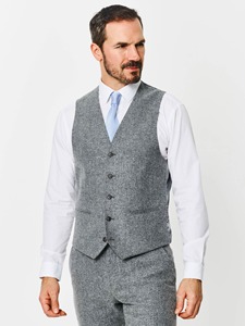 Traje de Tres Piezas para Hombre, Gris, de Lana, Estilo Británico, Corte Entallado, Chaqueta, Chaleco y Pantalones, Cuello de Solapa, Cierre de un Botón - Product Image 2