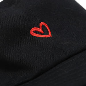 Unisex Black Bucket Hat With Red Heart Embroidery Casual Spring Summer Adult Canvas Cotton <b>Yarn</b> - Product Image 4