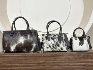 Premium Genuine Cowhide Leather Duffle Bag Handmade Western Travel Weekender Gym Bag Real Hair-on Hide Speedy <b>Handbags</b> <b>for</b> Women - Product Image 5