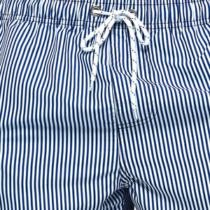 กางเกงว่ายน้ำชายลายทางแนวตั้ง แห้งเร็ว กางเกงชายหาด เอวยางยืด มีเชือกผูก กางเกงว่ายน้ำขาสั้นสำหรับฤดูร้อน ผู้ผลิต OEM - Product Image 6