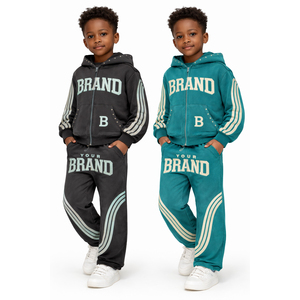 OEM 2026 Custom Streetwear Rhinestone Kids <b>Tracksuits</b> Oversized Cropped Acid Wash Zip Up Sweatpants and Hoodie Kids Clothing Set - Product Image 1