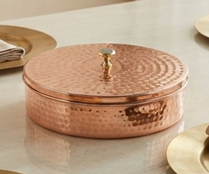 Boîte de rangement artisanale en cuivre martelé avec couvercle, récipient alimentaire rustique pour cuisine, anti-poussière, décoration métallique faite à la main - Product Image 1