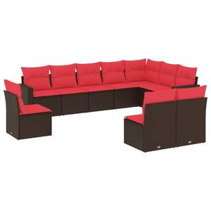 Ensemble de canapés de patio en polyrotin marron, 10 pièces, avec coussins, meubles d'extérieur durables - Product Image 2