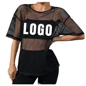 เสื้อยืดแขนสั้นผู้หญิง คอกลม ทรงโอเวอร์ไซส์ ระบายอากาศได้ดี สไตล์สตรีท พิมพ์ลายโลโก้ สีดำ - Product Image 1