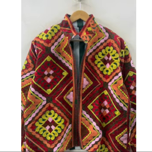 Womens Velvet Suzani Embroidered Jacket Floral Handmade Short <b>Coat</b> Bohemian Winter Jacket Designer Ethnic Wear - Product Image 1