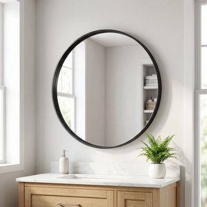 Specchio da Bagno Rotondo Nero da 20 Pollici con Cornice Profonda in Acrilico - Product Image 1