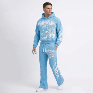 Conjunto de Sudadera con Capucha y Pantalones de Chándal Oversize de Algodón 100% con Cremallera, Estampado Personalizado, Lavado Ácido, Bordado y Pedrería - Product Image 5