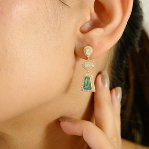 18K Gold Emerald and Diamond Geometric Drop <b>Earrings</b> - Product Image 5