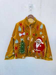 Veste brodée Suzani de Noël en velours riche, style décontracté unisexe, manteau de Père Noël, vêtement d'extérieur festif de Noël, blazer bohème d'hiver - Product Image 1