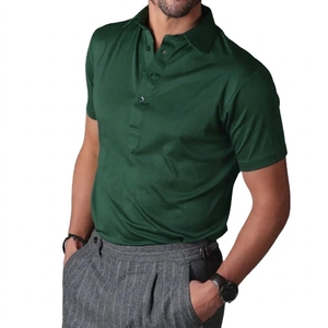 Camisa de punto 100% algodón para hombre, con logotipo personalizado, manga corta, cuello vuelto, teñido liso, antiarrugas, ropa casual, venta al por mayor - Product Image 3