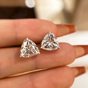 925 Moissanite Diamond <b>Stud</b> <b>Earrings</b> Dainty Trillion Cut 4 Prong 3.0 Carat <b>Emerald</b> Green Gold Plated Women's Trendy Wholesale - Product Image 6