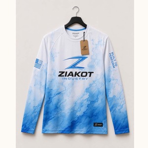 Wholesale Ziakot Industry Custom Tie Dye <b>White</b>-Light Blue Watercolor Gradient 3D <b>Long</b> <b>Sleeve</b> Performance <b>T</b>-<b>Shirt</b> - Product Image 1