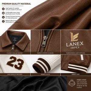 Custom Brown <b>White</b> Leather Varsity <b>Jacket</b> for <b>Men</b> Premium Letterman Bomber <b>Jacket</b> with Chenille Embroidered Patches OEM ODM - Product Image 5