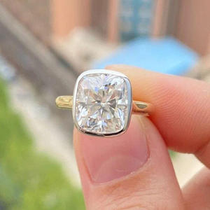 Cushion Cut Moissanite <b>Solitaire</b> Engagement <b>Ring</b> with Bezel Setting in 925 Sterling <b>Silver</b> for Weddings and Anniversary Gifts - Product Image 1