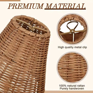 DIY Set of 6 Woven Rattan <b>Lamp</b> <b>Shades</b> Empire <b>Clip</b> <b>On</b> Chandelier Handmade Boho Lighting <b>Shade</b> Covers - Product Image 5