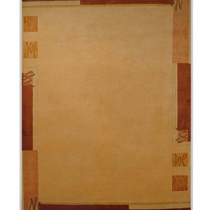 Tapis classique beige avec bordure marron rouille, motif abstrait, tapis design, tapis classique pour salon, chambre à coucher, décoration de luxe pour la maison, revêtement de sol - Product Image 2