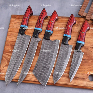 Hand Forged Damascus Steel Chef <b>Knives</b> <b>Set</b> 5 Pcs Wooden Handle Japanese Style Kitchen <b>Knives</b> 8-9.9 In Blade Length Right Hand - Product Image 5