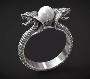 Bold Luxury 925 Sterling <b>Silver</b> Serpent Pearl <b>Ring</b> Gothic Wide Band <b>Men</b> Women Statement <b>Ring</b> - Product Image 3