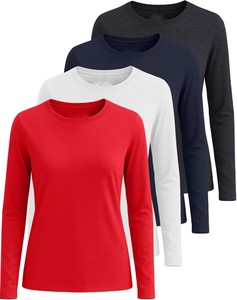 Camiseta de Punto de Manga Larga para Mujer, Cuello Redondo, Color Sólido, Corte Regular, Secado Rápido, Informal, para Todas las Temporadas, 100% Poliéster - Product Image 6