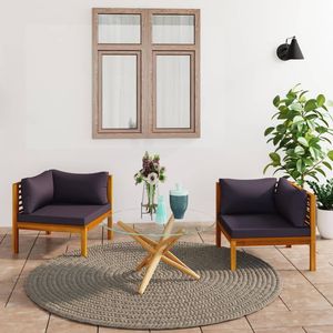 Juego de 2 piezas de sofás de esquina de madera maciza de Acacia con cojines gris oscuro para muebles de patio al aire libre - Product Image 1