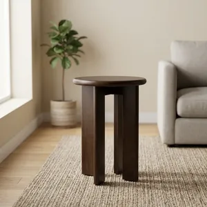 Mesa Auxiliar Redonda Moderna de Madera, Diseño Minimalista, Acabado Oscuro, Base de Cuatro Patas, Muebles para Sala de Estar - Product Image 3